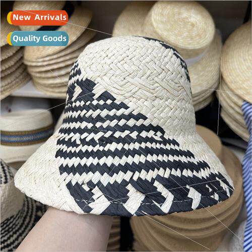 che mixed-color woven straw hat female Japanese basin hat su
