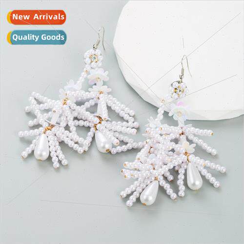 Europe new fashion anti-pearl earrings handmade bead weaving
