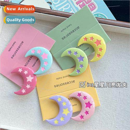 Ins stars moon hair clips students side bangs clip hair card