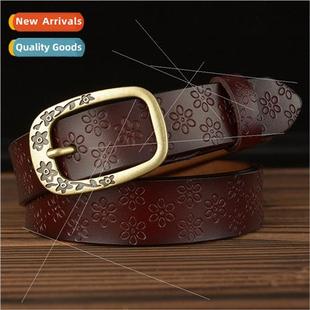 cowhide ladies embossed pin buckle fashion Casual belt