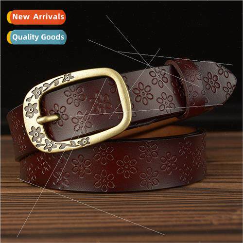 Casual pin buckle cowhide ladies belt fashion nd embossed co