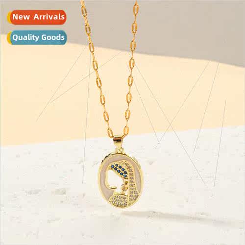 Europe French Vintage Pearl Girl Pendant Copper Zirconia Nec