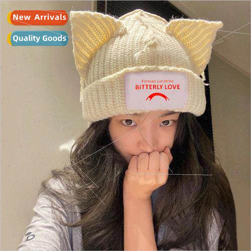 Europe niche cat pig ears couple knted wool cap cute warm fa