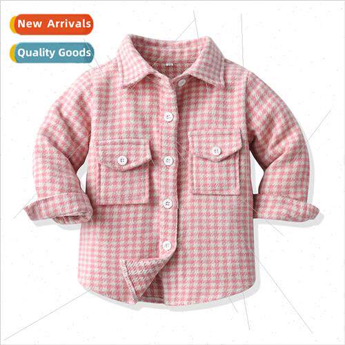 Korean  of the birds check long-sleeved lapel single-breaste