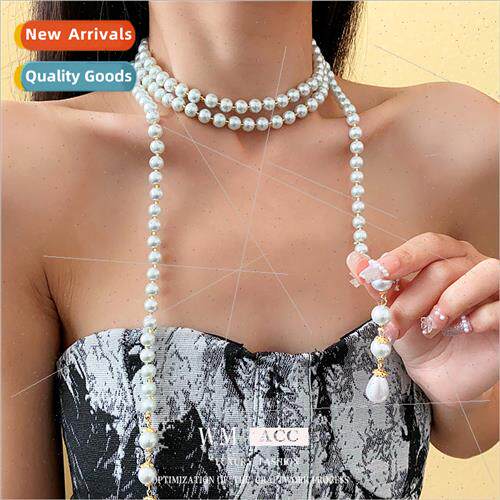 Europe water drop pearl long necklace fashion collarbone cha