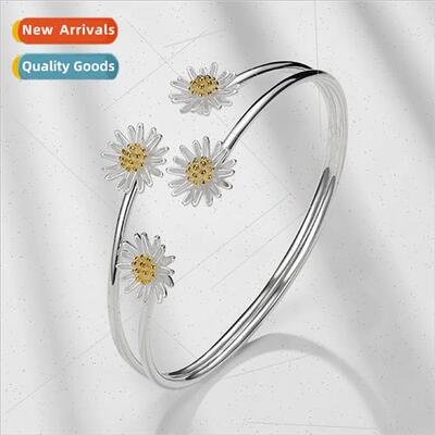 Copper silver plated daisy bracelet Korea open 4 daisy flowe