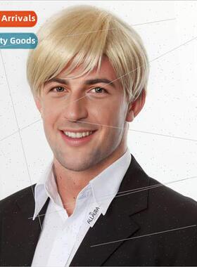 Europe Men Wigs Short Blonde Oblique Bangs Multicolor Availa