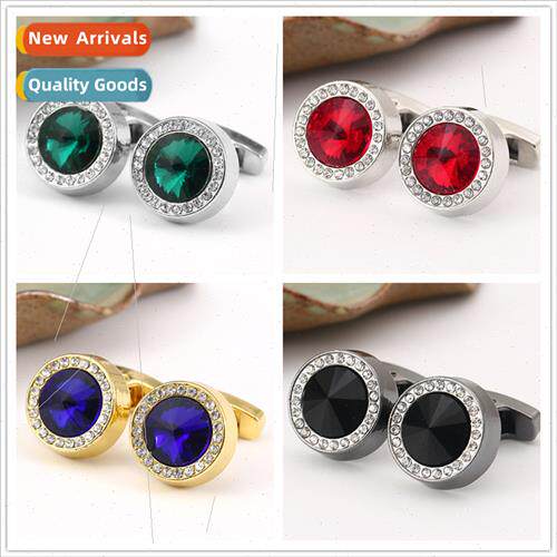 Men fashion crystal cufflinks round French diamond crystal c
