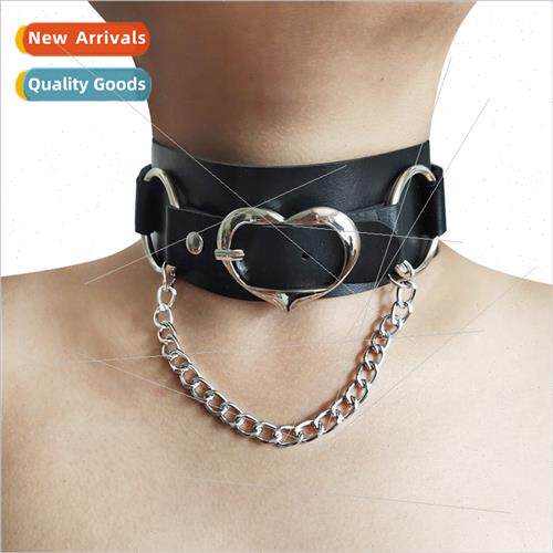 Fashion Peach Heart Leather Punk Choker Double Layer Collar