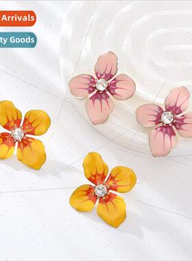 Korea alloy oil drop diamond flower earrings Mori sense flow