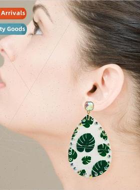 Europe rainest leather print turtleback leaf earrings female