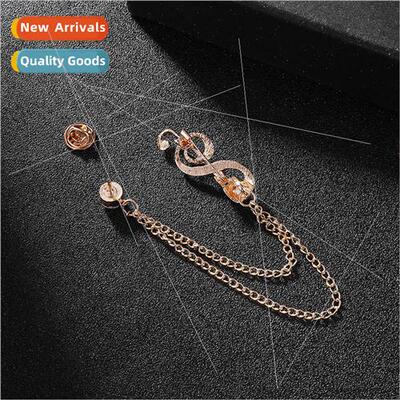 Minimalist musical notes diamonds men su brooch chain tassel