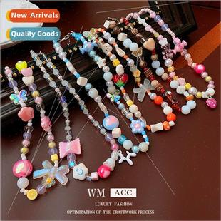 candy bow pearl Dopamine collarbone love necklace colorful