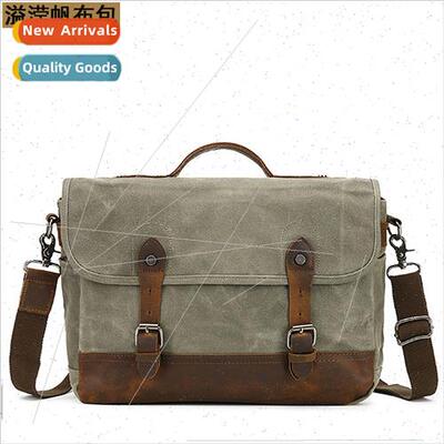 Sale Retro Crossbody Tote Oil Waxed Canvas Briefcase Men Sho