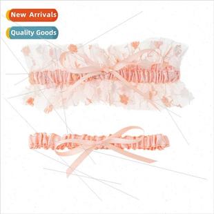 LW45 Bridal Lace Garter Flesh Pink Mesh Bow Sexy Erotic Gart