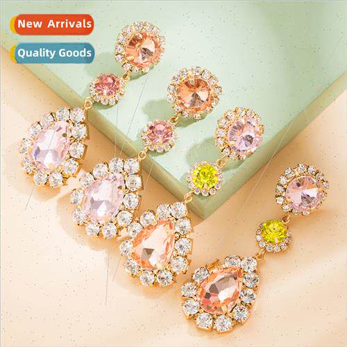 Europe new earrings female alloy set glass diamond ins wind