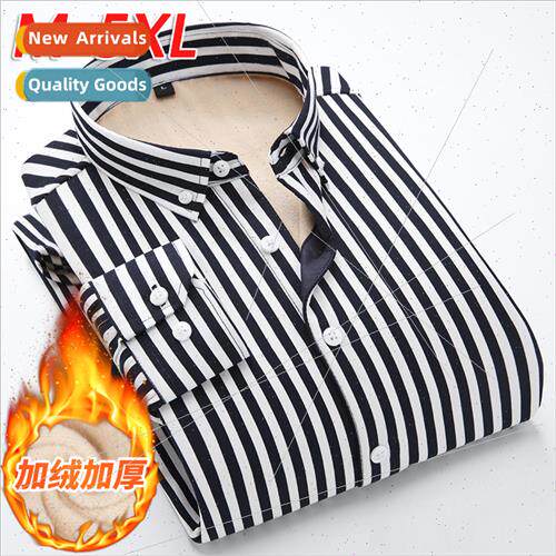 Autumn winter striped padded shirt men warm thickened Korean