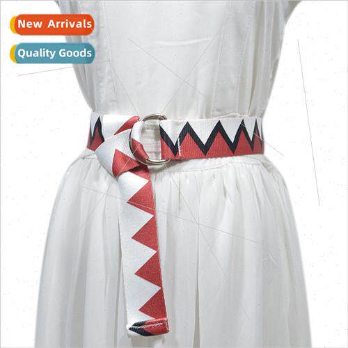 Women New Double Ring Buckle Geometric Canvas Belt Pant Belt