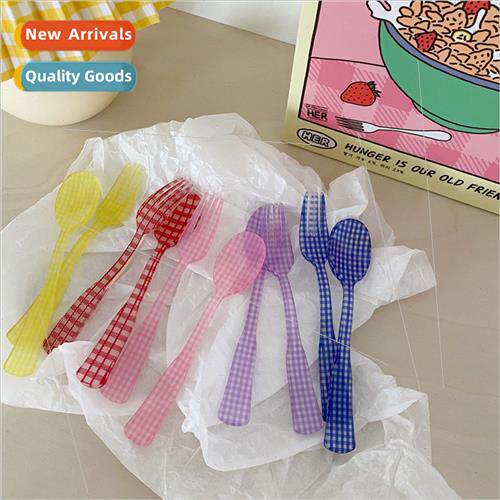 Korea ins retro French plaid flower dessert k spoon girl tab