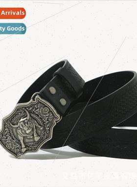 Western Cowboy Leather Belt Vintage Embossed Belt Ethnic Hun