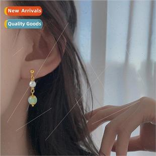hanfu 2023 new pearl green retro tide jade earrings