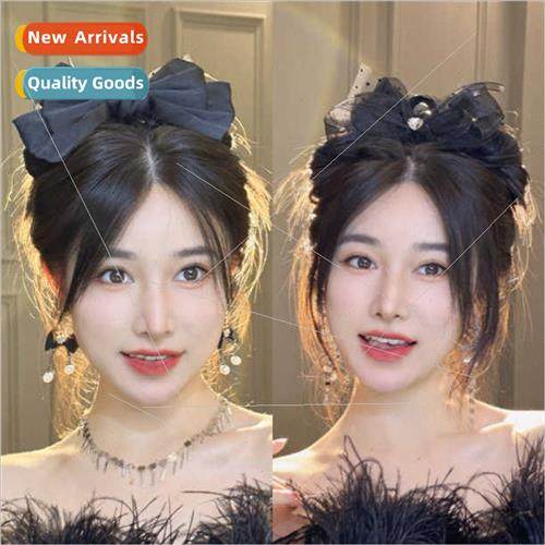 On run princess headdress black double-sided bow hair clips