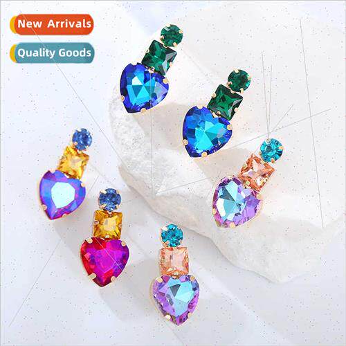 Europe fashion colored diamond earrings geometric love tide