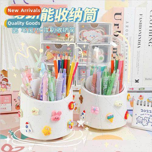 Large-capacy rotating pen container cartoon cute desktop sta