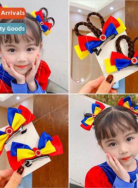 Children ribbon bow hair clips girls Snow Whe Princess headd