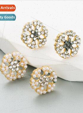 S925 silver needle alloy snowflake earrings pearl earrings f