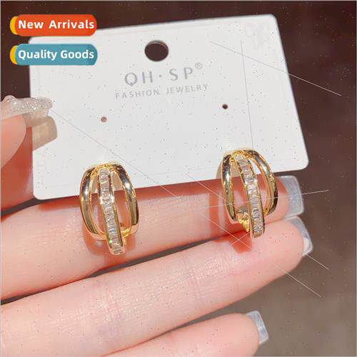 s925 silver pin fashion simple metal zirconia three layer ea