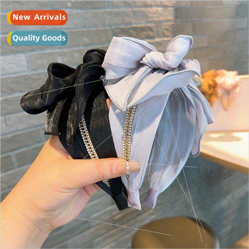 hair card high  satin large  bow rhinestone chain headband h