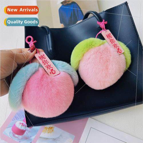 Cute otter rabb hair peach car keychain pendant plush ball b