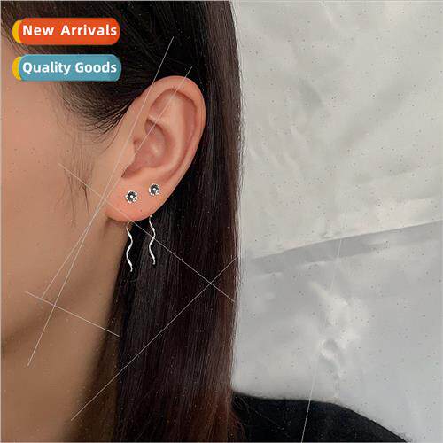 Wave flower ear wire female long Thai silver ear chain rusti