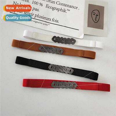 Vintage copper color buckle belt female retro elastic elasti