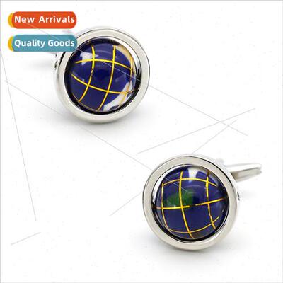 Blue map globe cufflinks men women French shirt cufflinks je