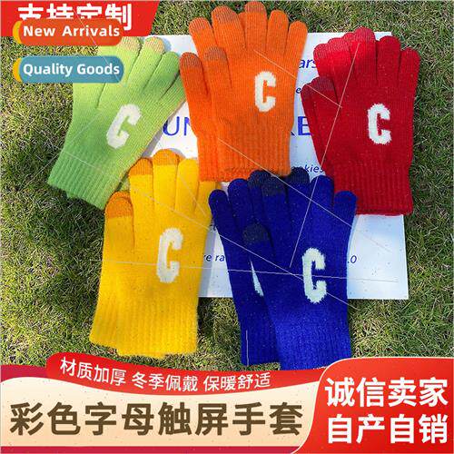 Candy color letter C autumn winter thickened gloves female w