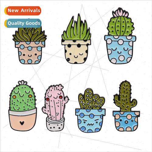 New cute cartoon students cactus brooch alloy oil drop plant
