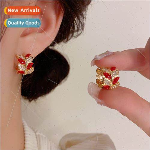 Vintage red delicate double-sided zirconia wheat earrings ea