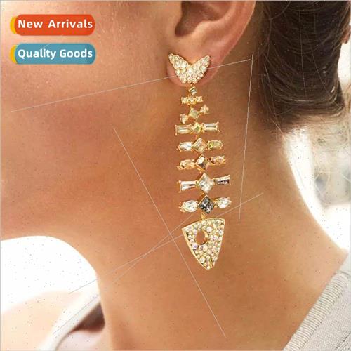 Europe fishbone shape earrings female alloy colorful rhinest