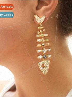 Europe fishbone shape earrings female alloy colorful rhinest