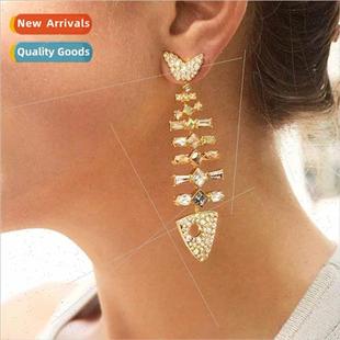 earrings shape female alloy rhinest Europe colorful fishbone