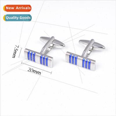 rectangular striped blue lacquered French cufflinks men wome