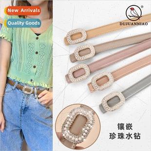 pearl rhinestone round Women decorative inlaid buckle belt