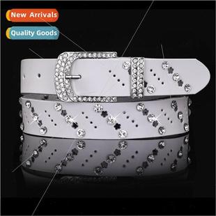 Leather Fashion Women Rhinestone Bel Belt Genuine