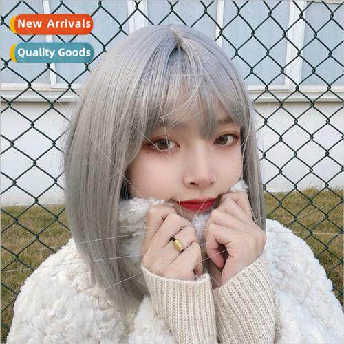 Girl group wind wig female short manga bangs silver gray o h