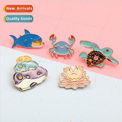 Creative Personalized Oil Drop Brooch Crab Shark Alloy Cloth
