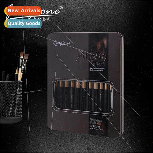 Watercolor Brushes 12pcs Iron Box Watercolor Gouache Nylon H