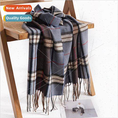 Diamond plaid men faux cashmere scarf fall winter commuting