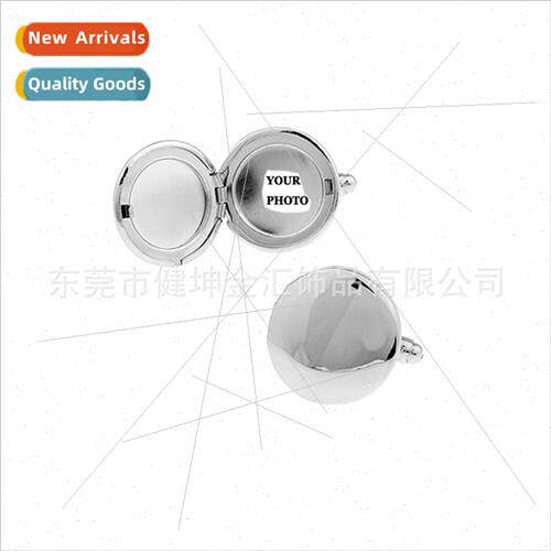 Round Flip Photo Box Cufflinks DIY Polished Photo Box Cuffli